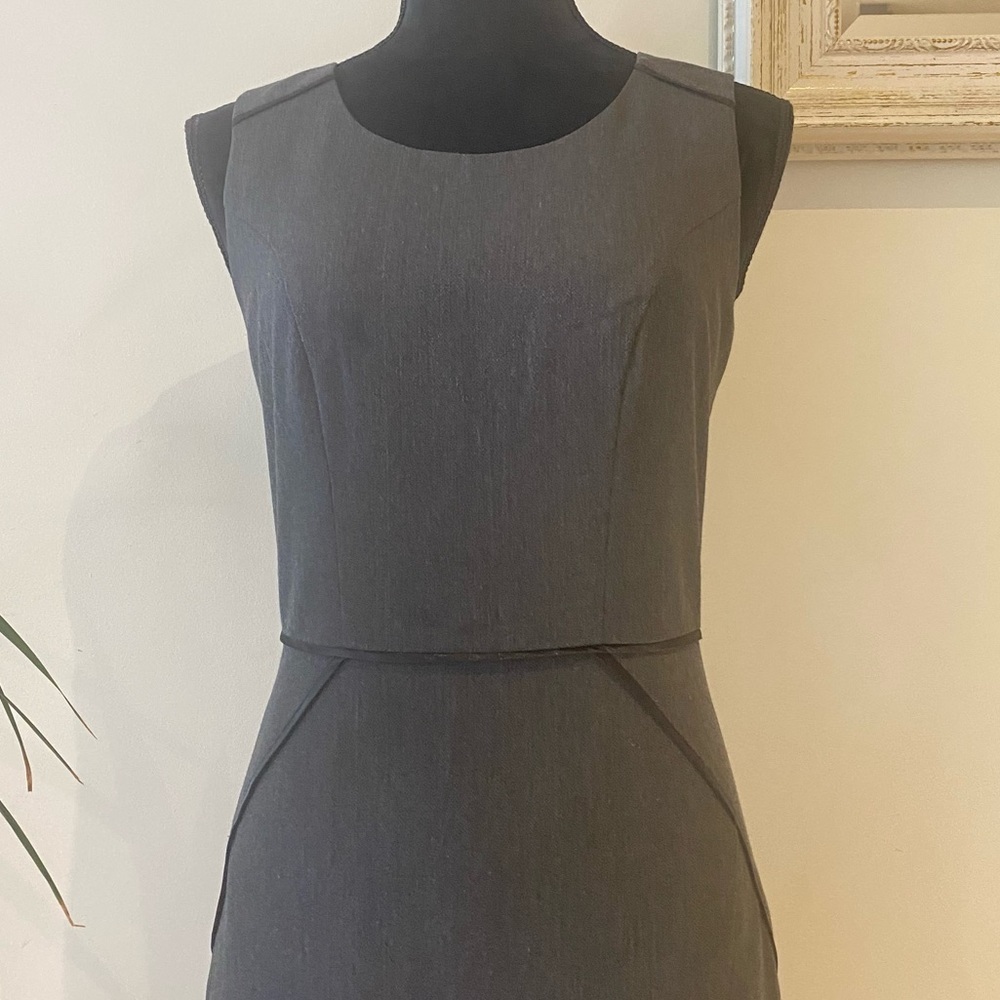 PORTMANS Corporate Midi Dress Grey Contrast Black Trim Workwear Office Size 8 - Picture 3 of 11